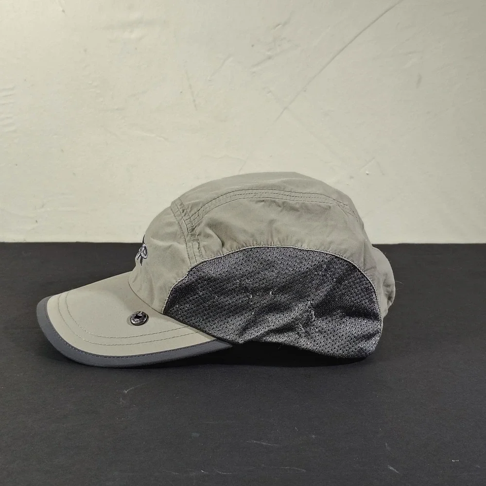 Outdoor Research Hat Cap Adjustable Strap Gray Tan Nylon Panel Mesh Hiking